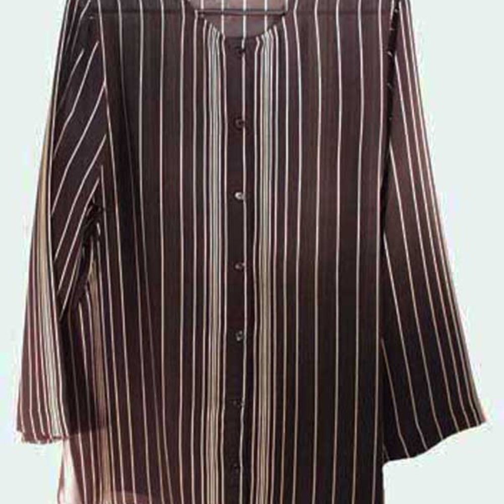 BLOUSE, SHEER, LONG SLEEVES, MISSES 14, ADDITION ELLE SPORT, FINE VERTICAL STRIP